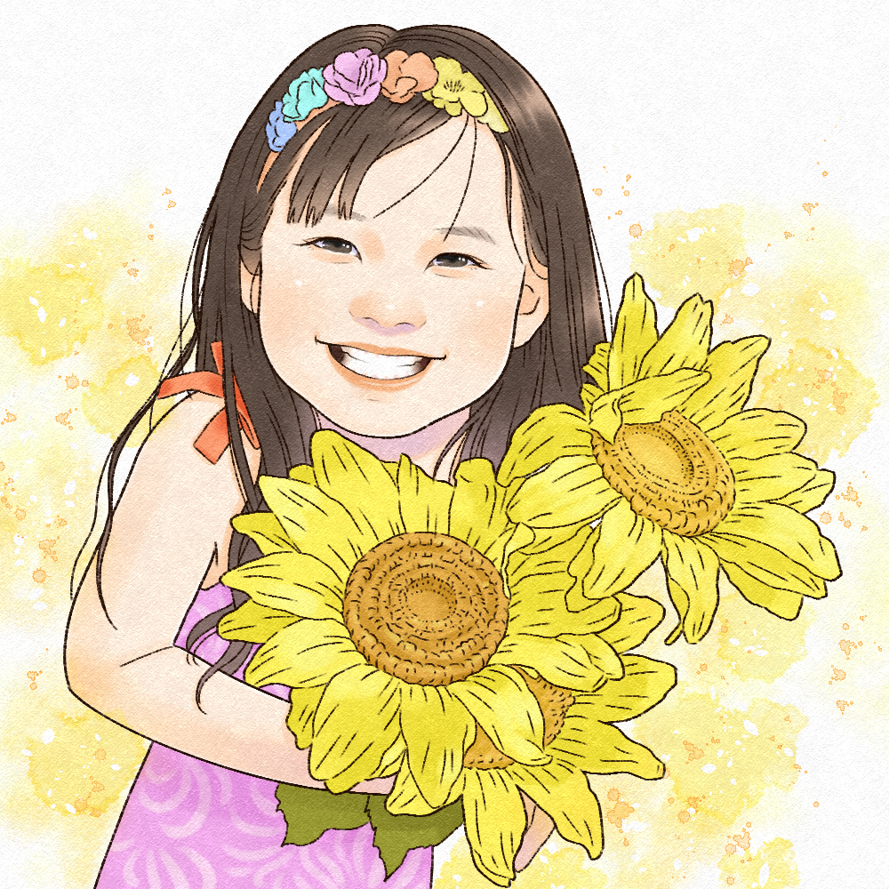 ひまわりを持った女の子　トレース.jpg