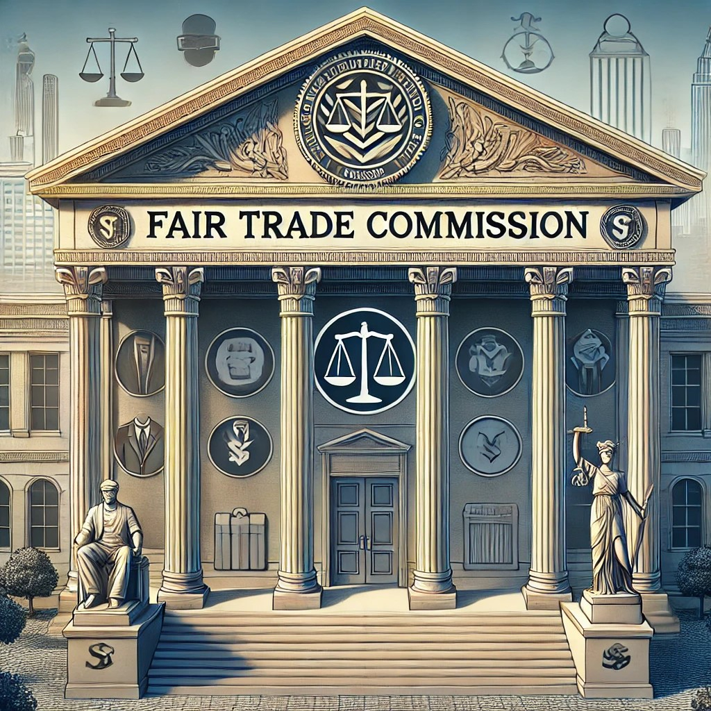 DALL·E 2024-10-25 18.18.04 - An illustration of a government building representing a fair trade commission, with symbols of legal enforcement, investigation, and justice, highligh.jpeg