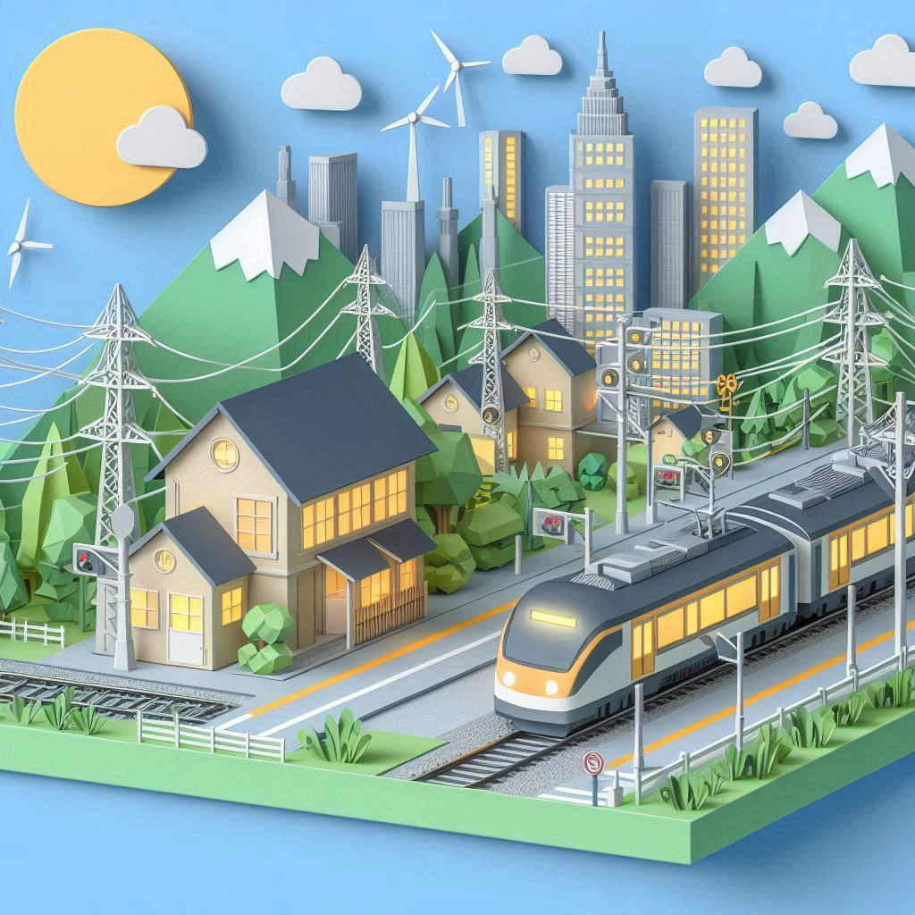 鉄道電化の日をイメージできるイラスト ペーパークラフト調.png