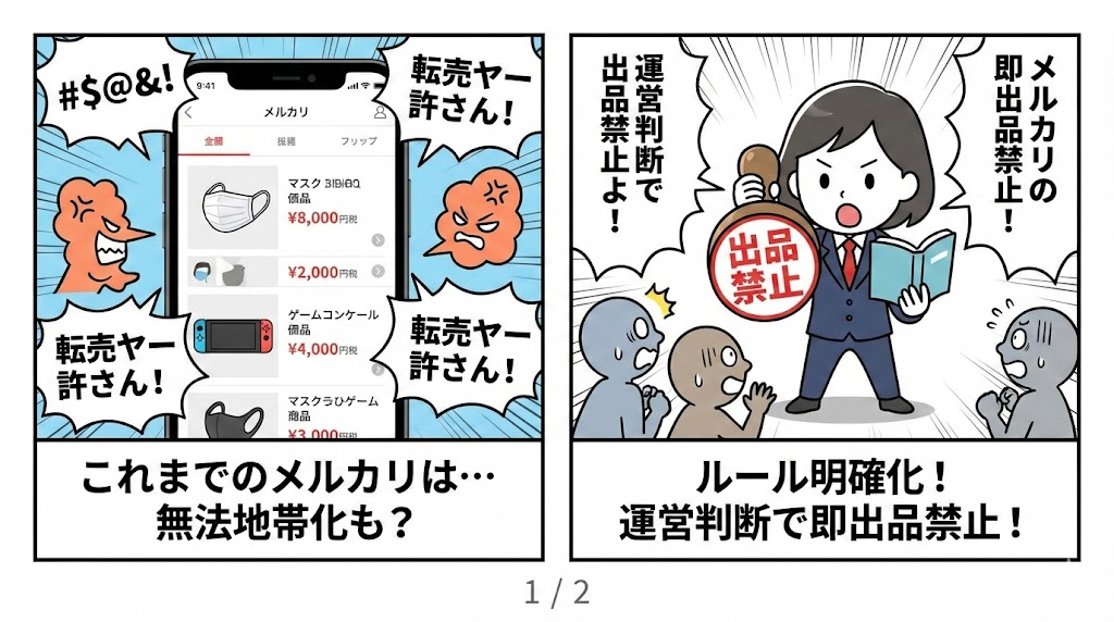 マンガ_メルカリがようやく出品禁止ルールを明確化！　もう知らないでは済まされないガケっぷちへ01.jpg