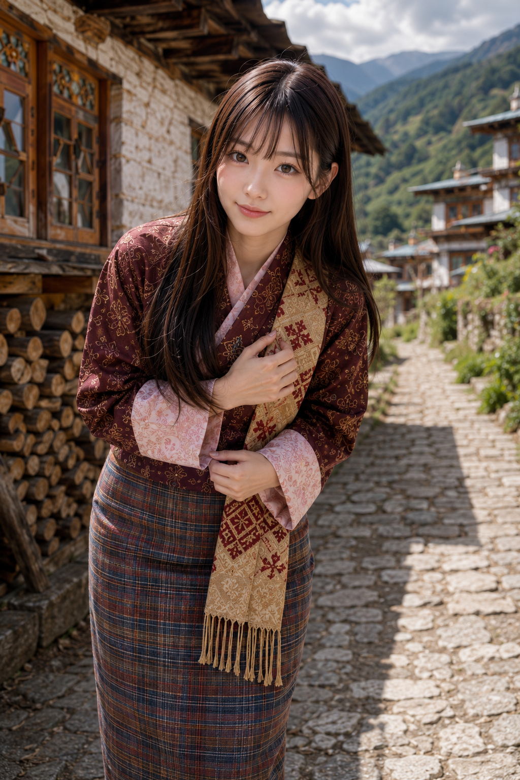 咲久良みお・ブータン紀行・ウラ村中心部の石畳と伝統家屋2-031_99.99.png