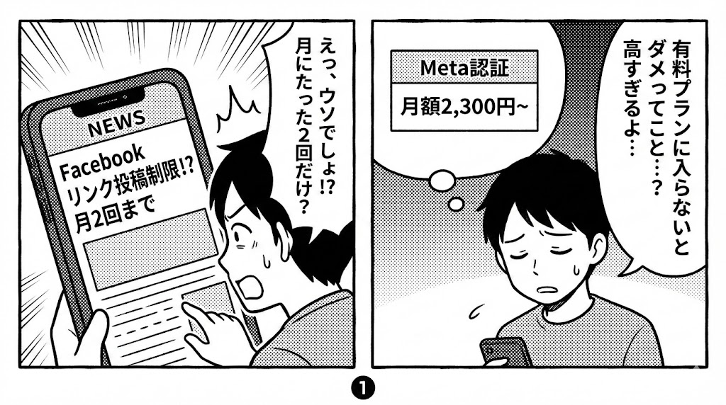 マンガ_Facebookのオワコン化が加速！　とうとう宣伝投稿を禁止してきたぞ！01.jpg