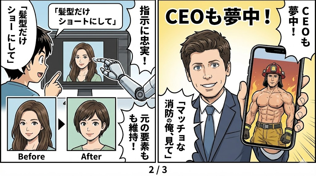 マンガ_やっぱり出た！ OpenAIが「ChatGPT Images 1.5」して「Nano Banana」猛追！02.jpg