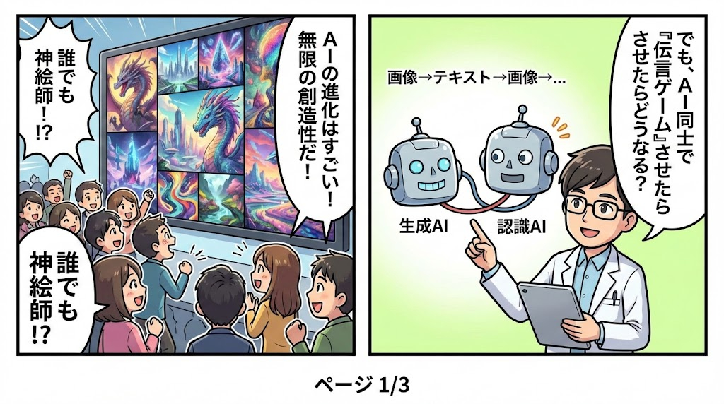 マンガ_混ぜるなキケン！？　画像生成AIを学習させ続けると最終的に12のパターンに収束してしまう！？01.jpg