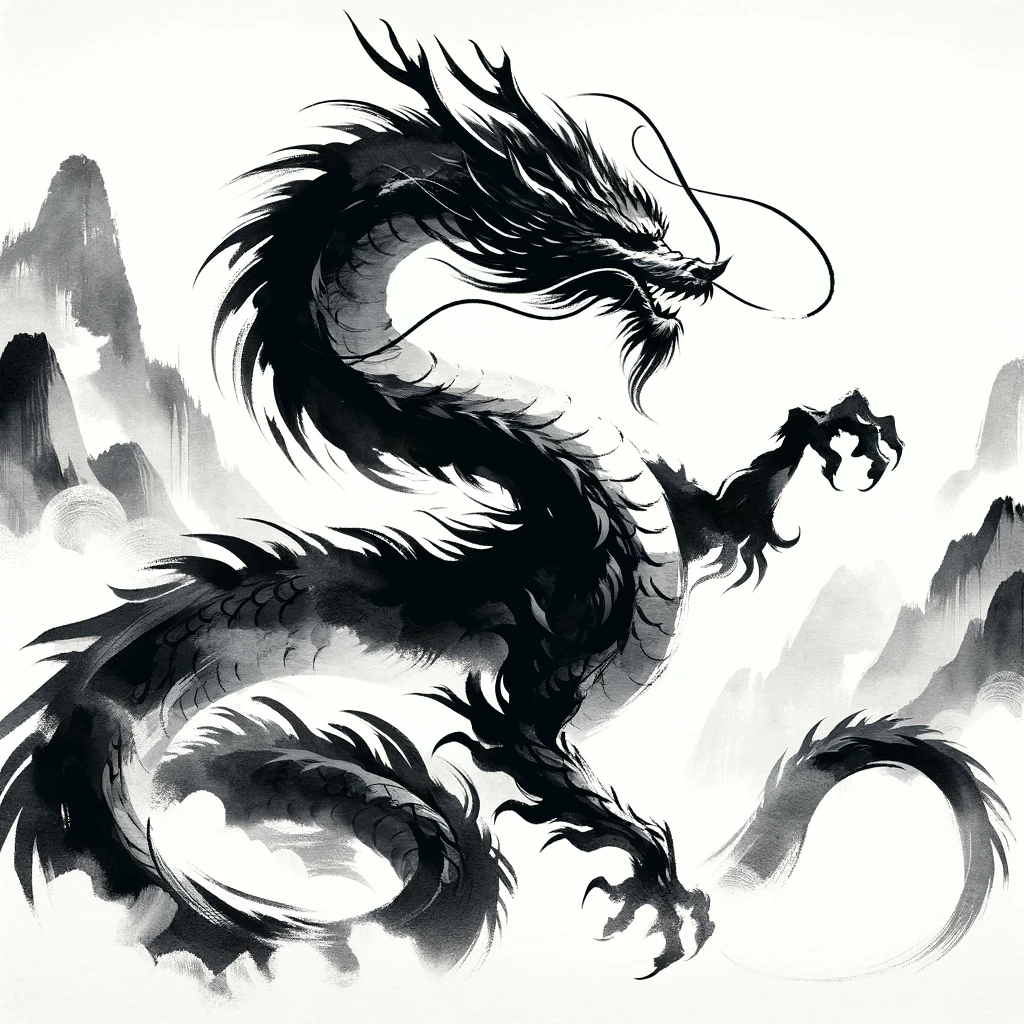 DALL·E 2023-11-18 20.33.55 - Transform the cool dragon (image ID_ NABTtZhl9v6Df3l5) into a different style, inspired by traditional Japanese ink wash painting, also known as sumi-.png