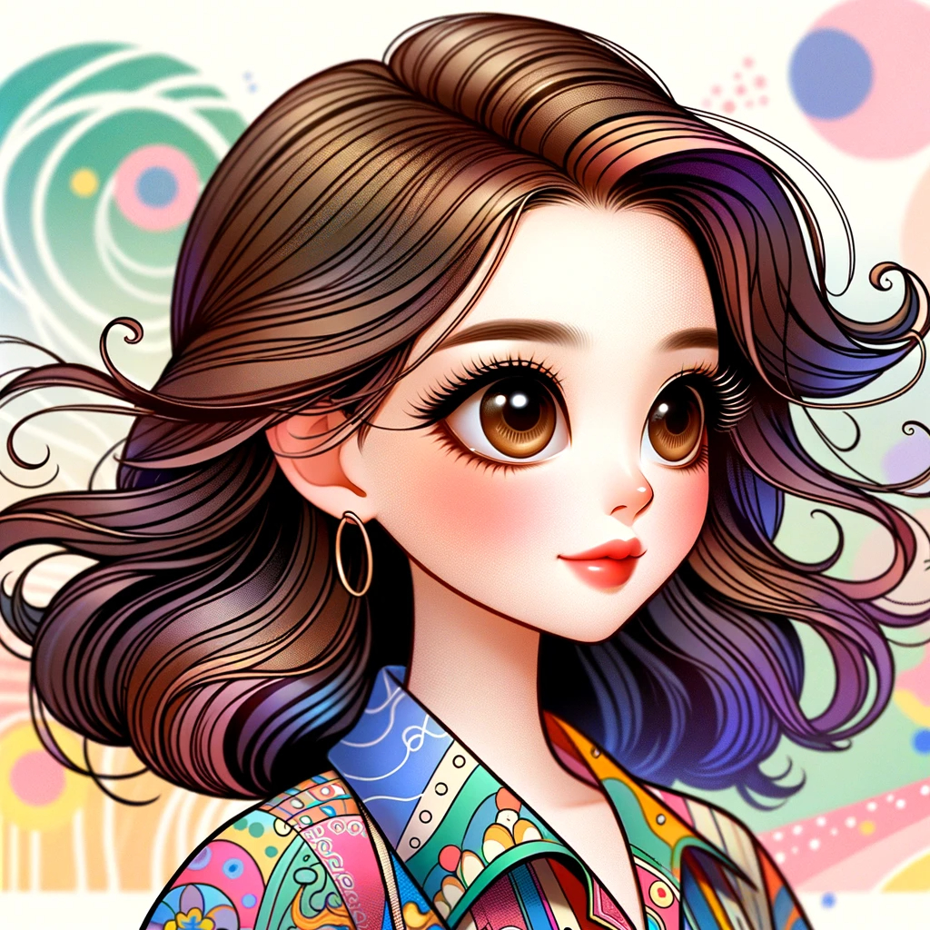 DALL·E 2024-01-24 04.54.42 - An illustration-style profile view of a beautiful Korean woman. Her hairstyle is whimsical and stylized, featuring soft, flowing waves that give a cha.png