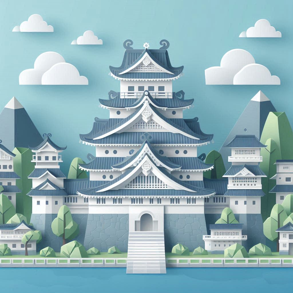 日本の城のイラスト ペーパークラフト調.png