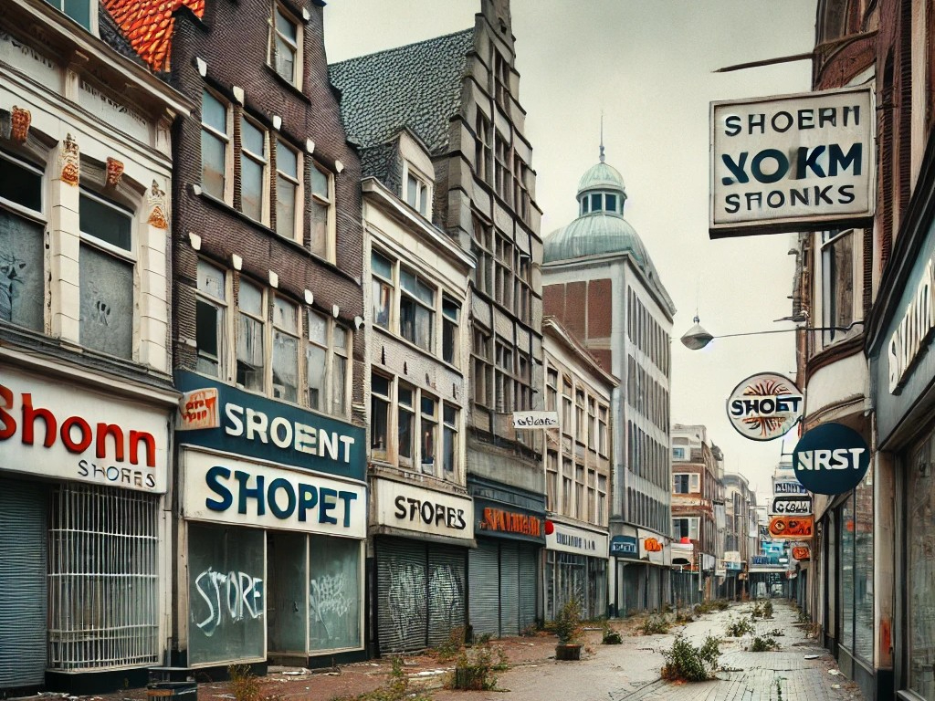 DALL·E 2025-04-21 05.59.20 - A deserted Dutch shopping district that has become a ghost town due to the collapse of stores and banks. The scene shows once-bustling streets now emp.jpg