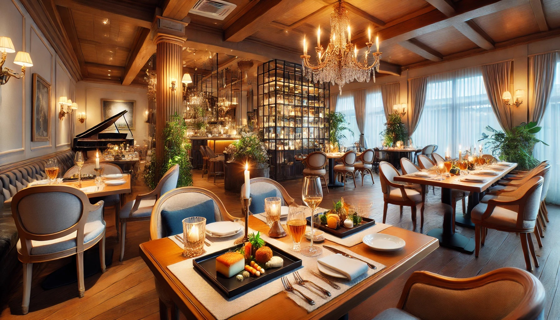 DALL·E 2024-06-26 00.00.15 - A high-quality image of a modern French restaurant named '新潟フレンチ シャンドール' in Niigata, showcasing a stylish interior with elegant decor, a beautifully s.jpeg