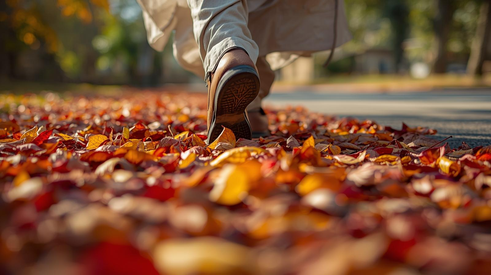 紅葉している街路樹を散歩している男性の足元.jpg