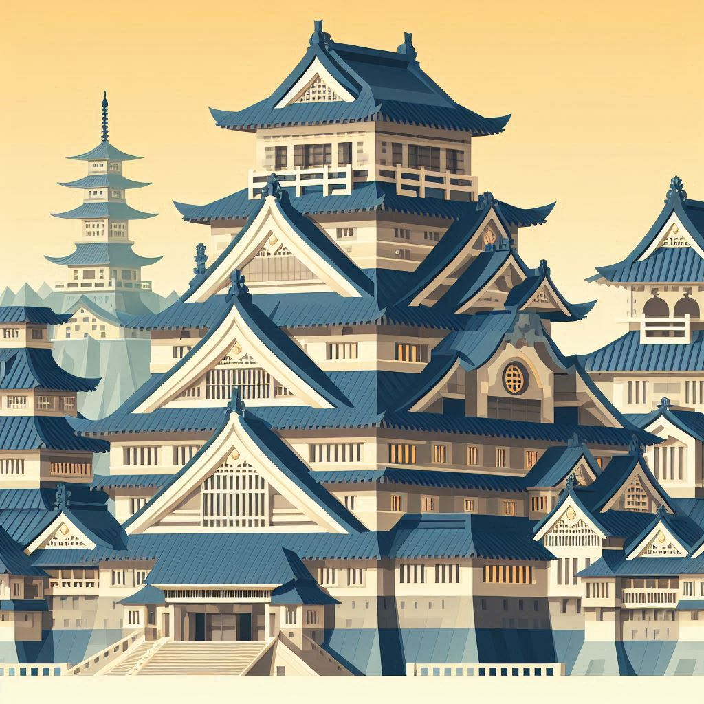日本の城のイラスト ペーパークラフト調 (1).png