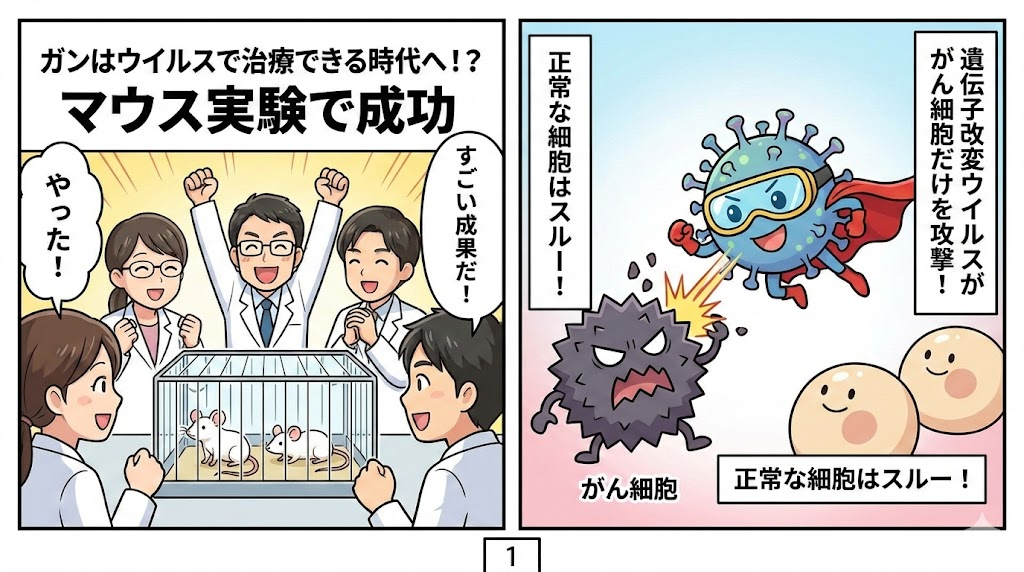 マンガ_ガンはウイルスで治療できる時代へ！？　マウス実験で成功01.jpg
