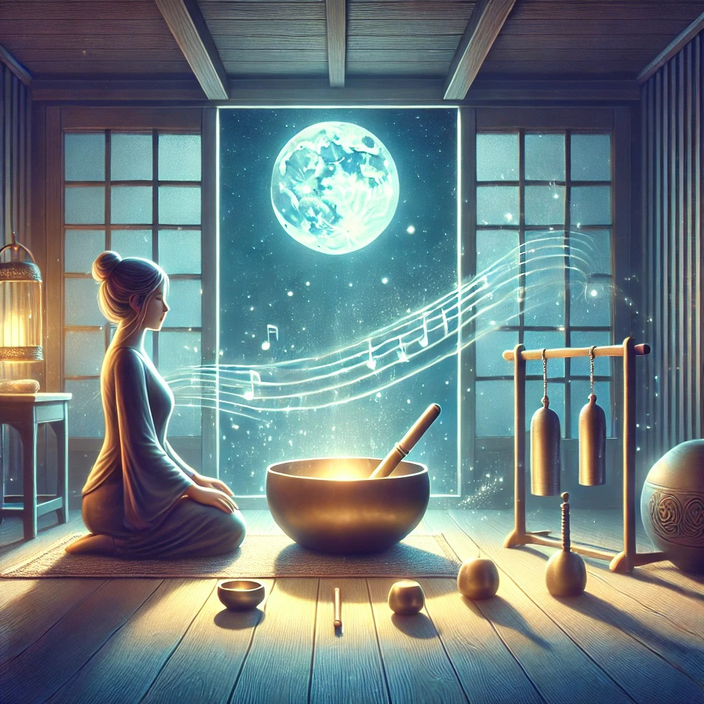 DALL·E 2025-01-27 07.40.57 - An illustration of a serene space for spiritual cleansing and energy balance. The scene shows a woman sitting cross-legged in meditation in a softly l.jpg