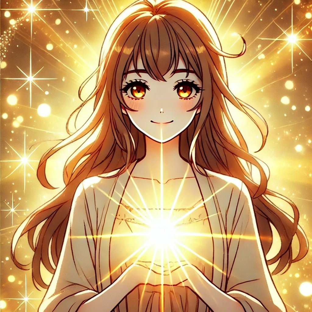 DALL·E 2025-03-16 15.04.24 - An anime-style illustration of a young woman with a warm, golden glow, symbolizing attracting positive connections and meaningful relationships. She h.jpg