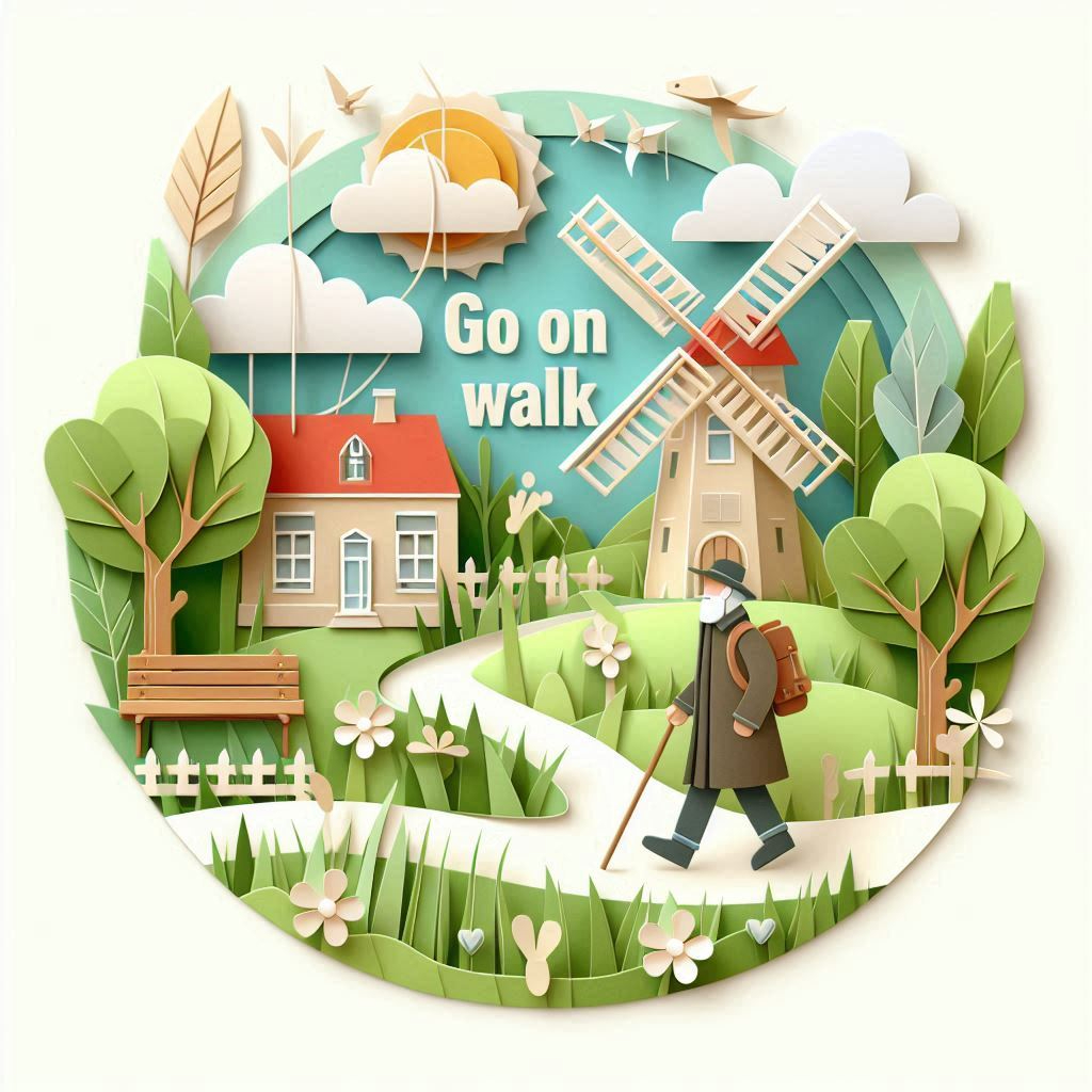 ペーパークラフト調の散歩にゴーの日をイメージしたイラスト。 (3).png