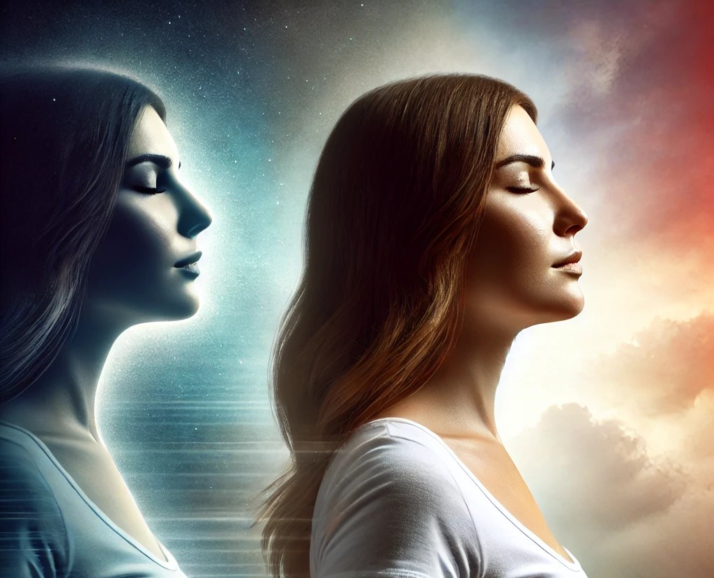 DALL·E 2025-05-16 21.40.14 - A symbolic and emotional scene showing a woman in her 30s experiencing a mental breakthrough. She stands with her eyes open and a peaceful, hopeful ex.jpg