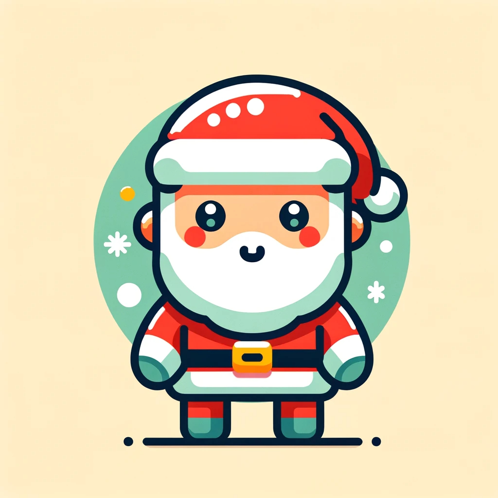 DALL·E 2023-11-16 11.33.24 - A flat and simple illustration of a cute, pop-style Santa Claus. This Santa has a minimalistic, cartoon-like design with less emphasis on 3D effects a.png