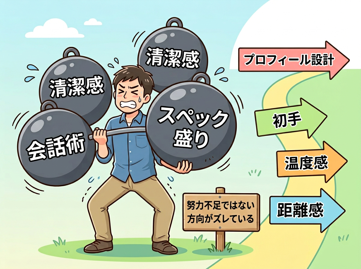 Firefly_Gemini Flash_縦長イラスト。少しコミカルで分かりやすい図解イラスト。背景はシンプル。30代前後の普通の男性が、必死に大きな重りを持ち上げている。その重りにはそれぞ.png