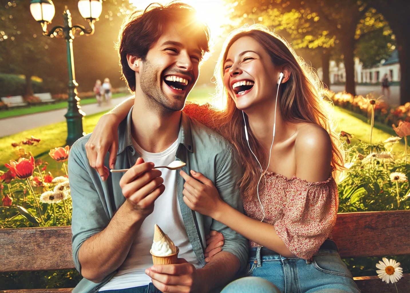 DALL·E 2025-07-30 11.07.35 - A joyful, heartwarming scene of two people who deeply connect and share perfect chemistry. They are laughing together in a sunlit park, sitting close .jpg
