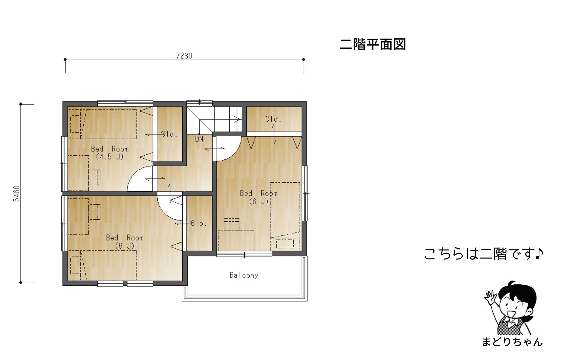 まどりちゃんの1000プラン　南玄関　7.28m×5.46ｍ　の間取り No.24.jpg