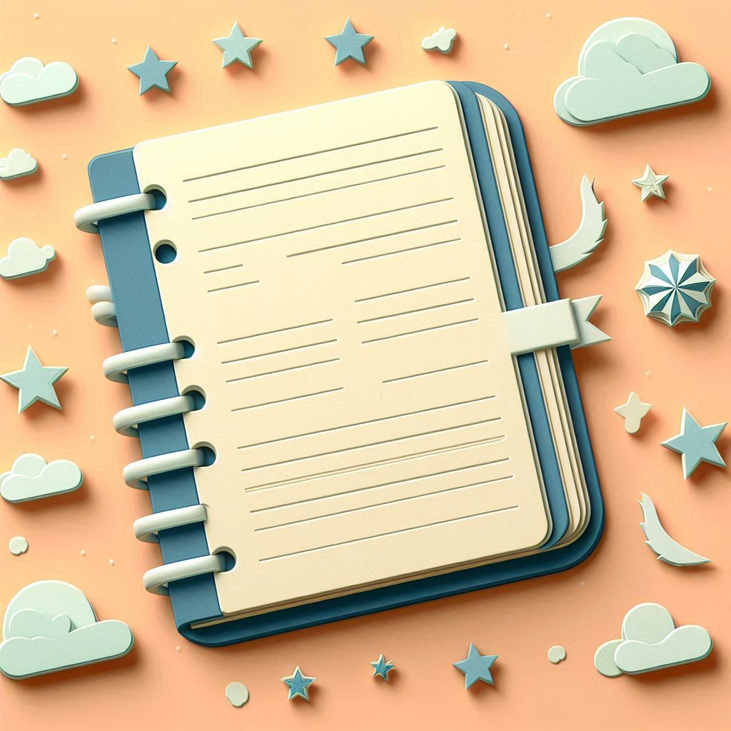 A paper-craft style illustration of a blank notebook, without any text (1).png