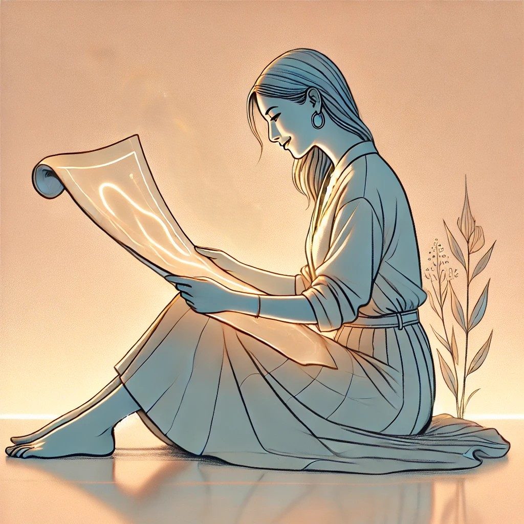 DALL·E 2025-12-12 19.43.45 - A symbolic and emotionally uplifting illustration of a woman thoughtfully looking at a map that represents her journey through love and relationships.jpg