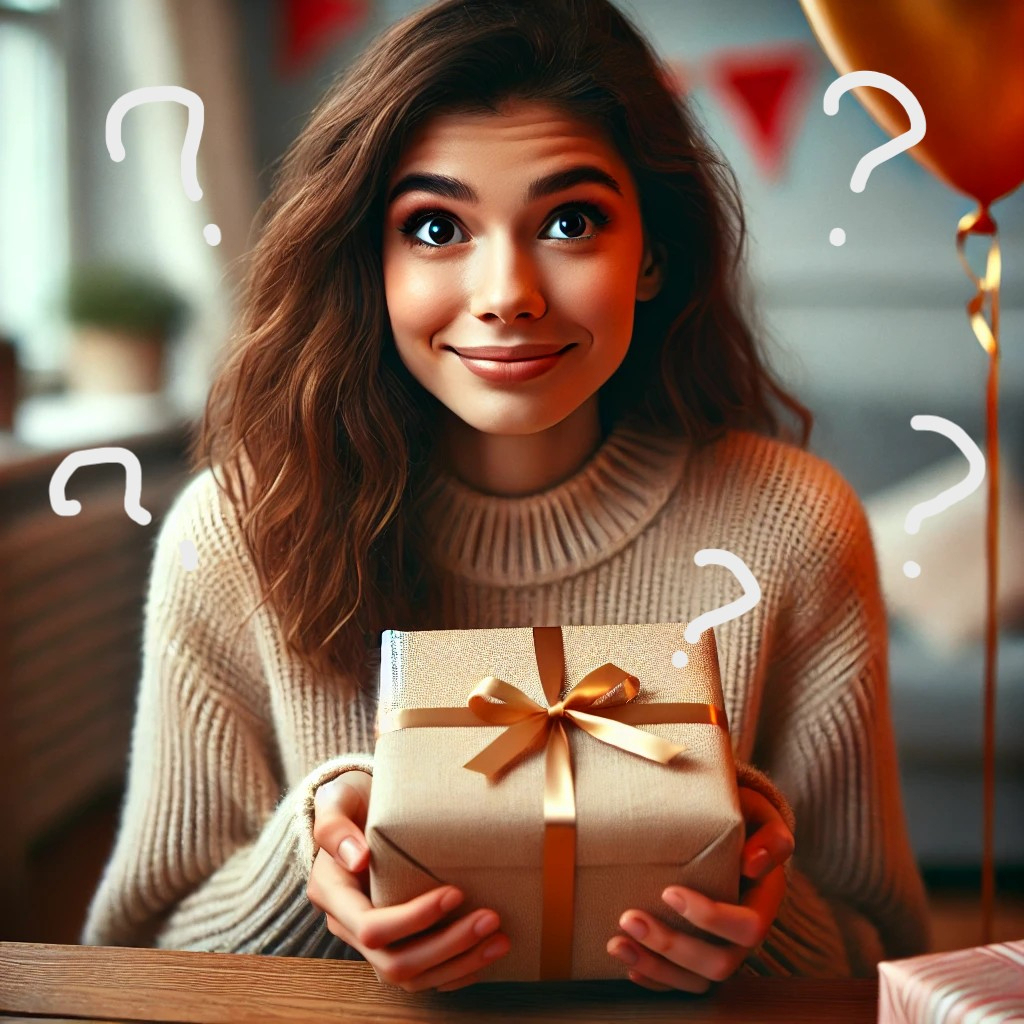 DALL·E 2025-08-09 19.59.58 - A lighthearted and humorous scene of a woman receiving a gift that is completely different from what she asked for, but with a softer, gentler facial .jpg