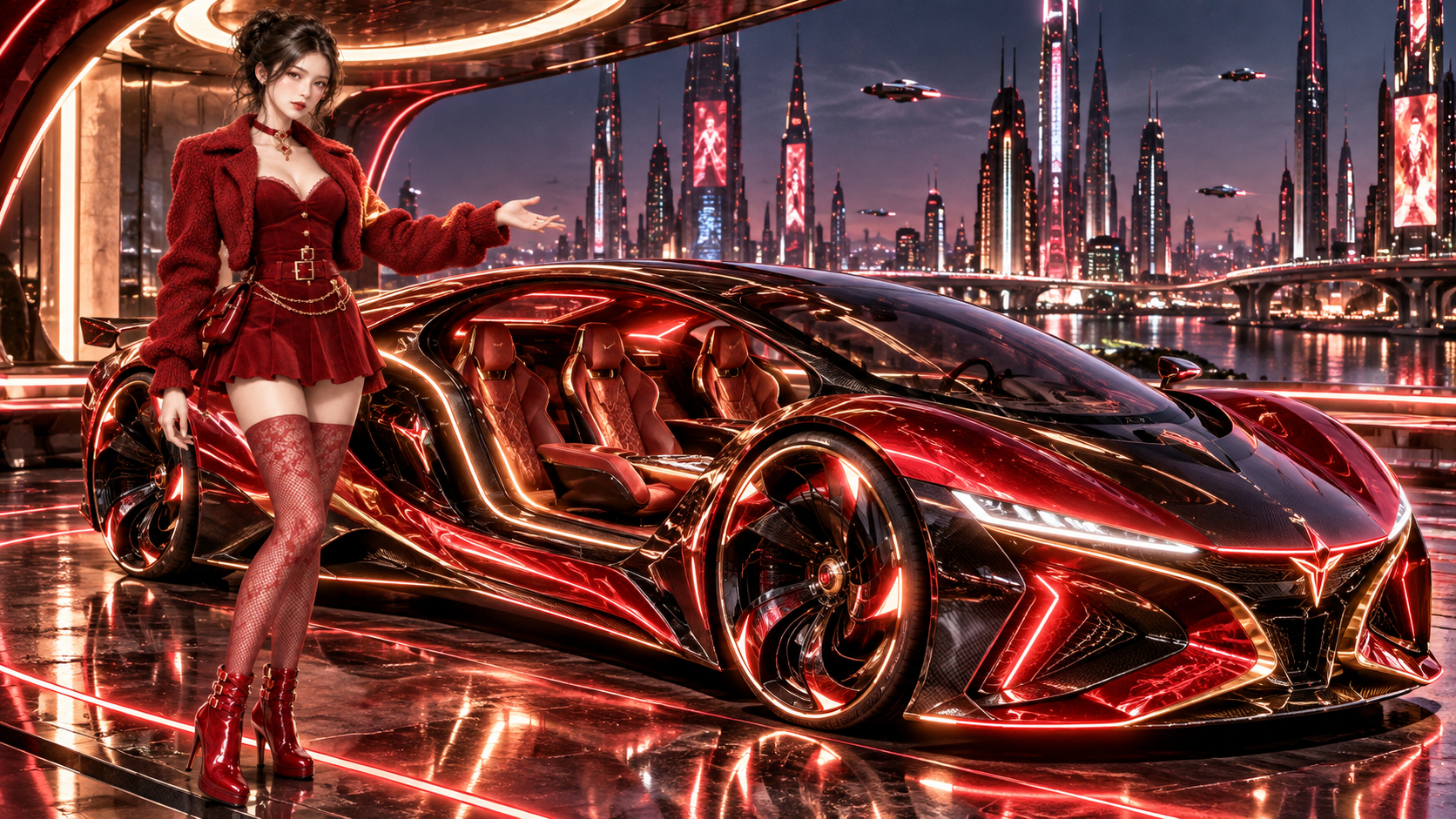 ネオン都市の未来型ラグジュアリーカーショーケース.png
