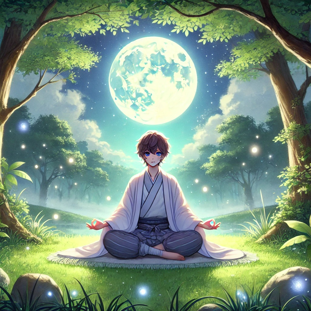 DALL·E 2025-01-03 22.40.09 - A serene and calming anime-style illustration featuring a young person meditating in a peaceful natural setting. They are seated in a lotus position o.jpg