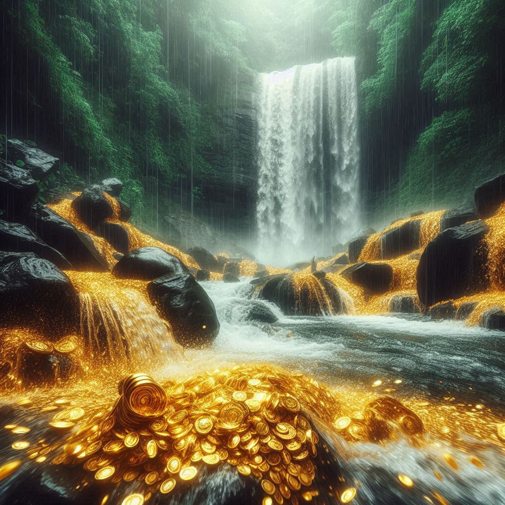 滝行中に上から水ではなく黄金が降る画像.png