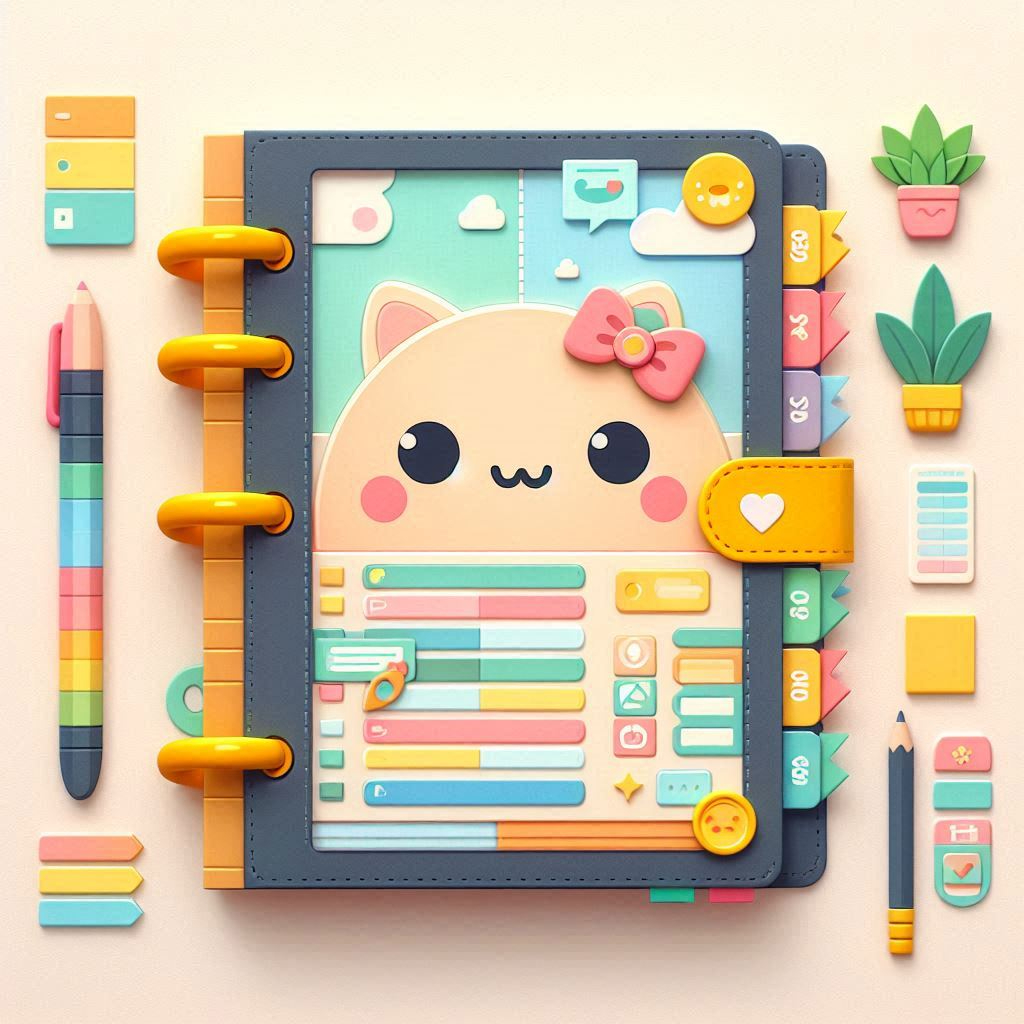 A paper-craft style illustration of a planner without any text (1).png