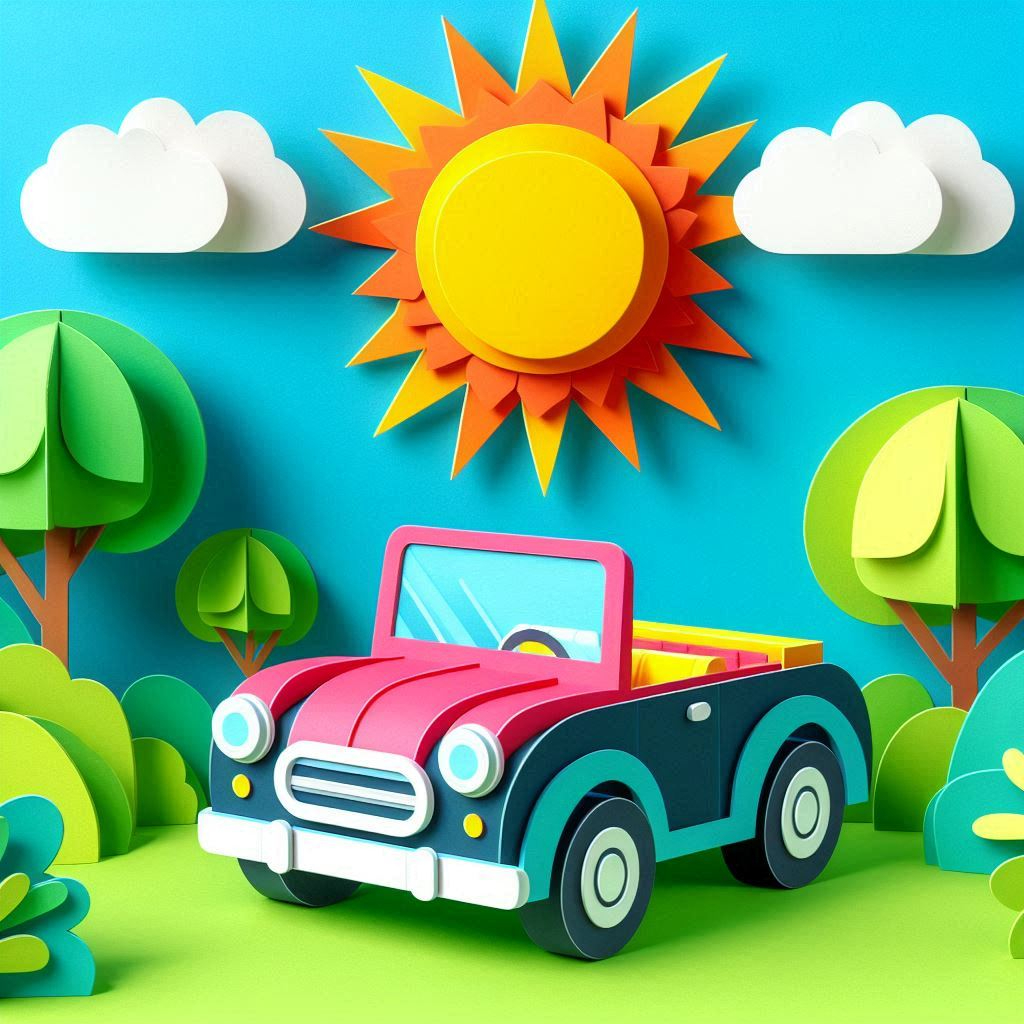 オープンカーの日をイメージしたペーパークラフト調のイラスト.png
