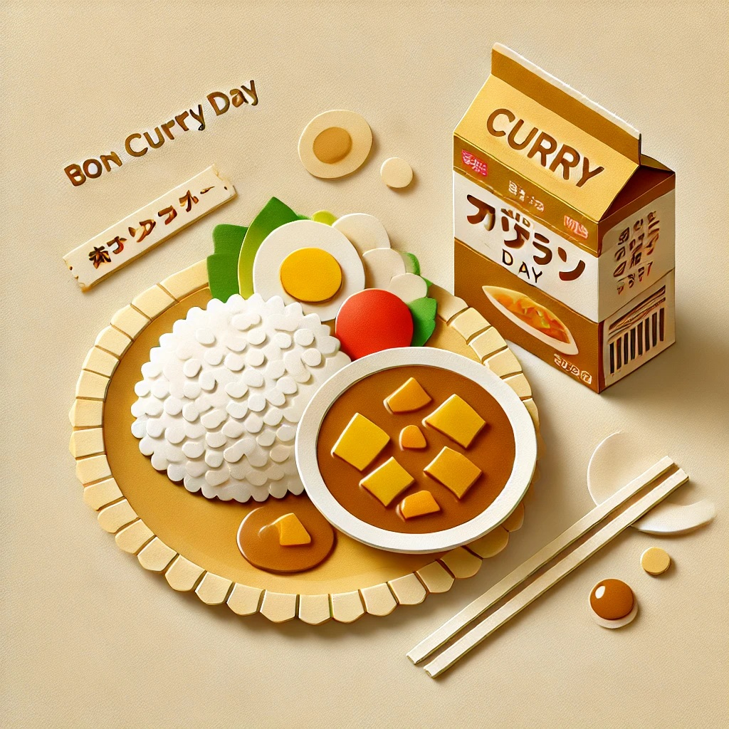 DALL·E 2025-02-12 08.46.49 - A papercraft-style illustration representing 'Bon Curry Day'. The illustration features a classic Japanese curry dish with rice, a steaming plate of c.jpg