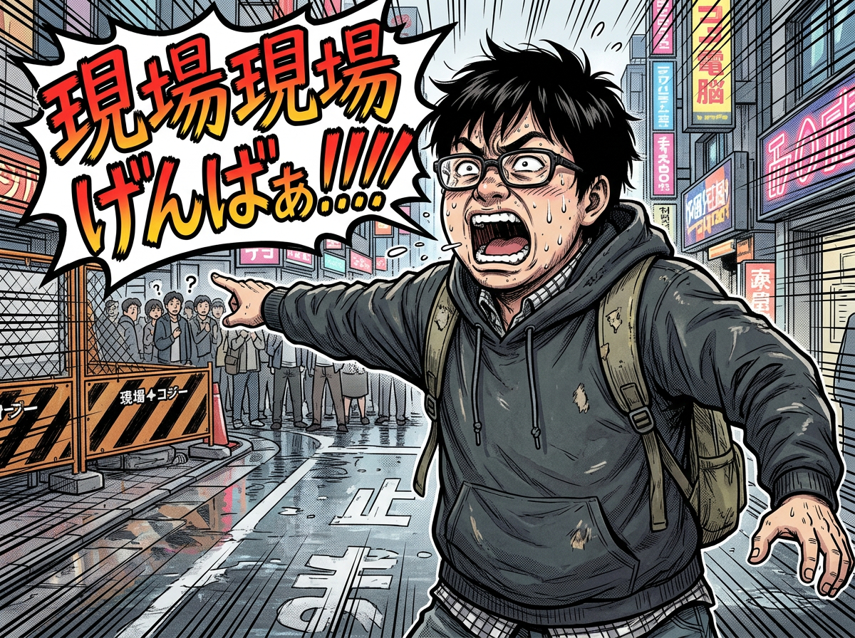 Firefly_Gemini Flash_現場現場げんばぁ！！！！_と言ってるチー牛を描いてください。 807276.png