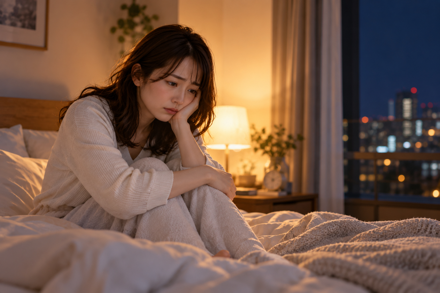 夜の窓辺で物思う女性.png
