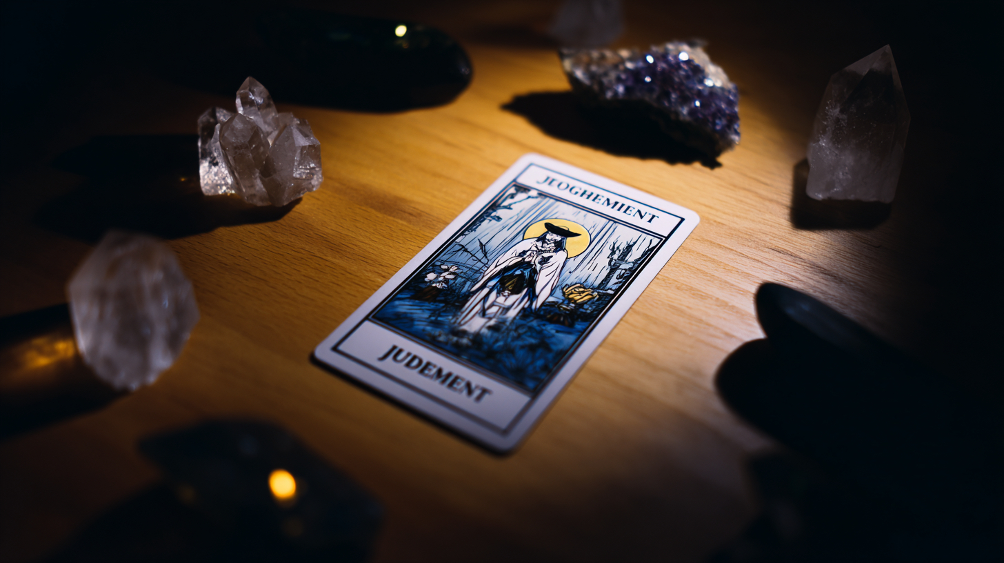 u2198524582_a_single_tarot_card_Judgement_placed_on_a_wooden__e74497d3-0801-4c58-9f43-11f17d7ba5bc_1.png