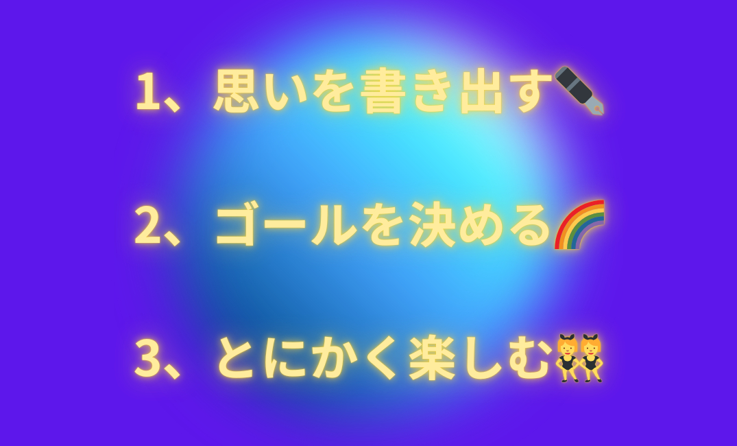 1、思いを書き出す✒️ 2、ゴールを決める 3、とにかく楽しむ👯‍♀️_png.png