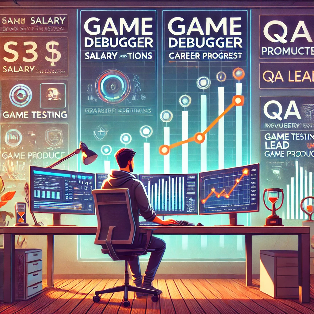 DALL·E 2025-03-21 16.42.35 - A professional and inspiring digital illustration depicting the salary, promotions, and career growth of a game debugger. The image features a game de.png