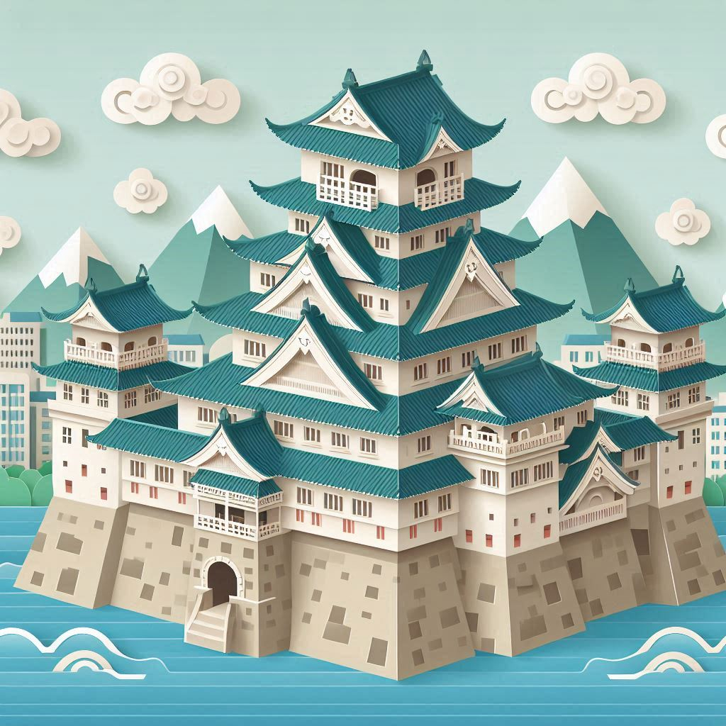 日本の城のイラスト ペーパークラフト調 (2).png