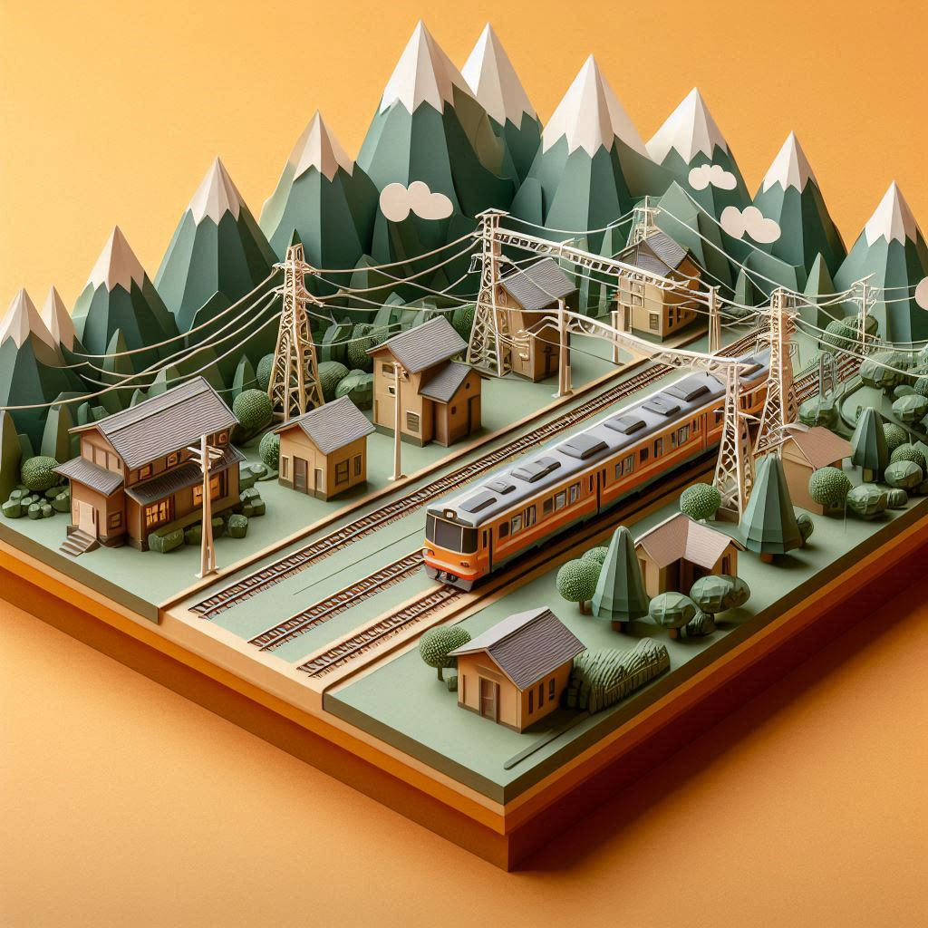 鉄道電化の日をイメージできるイラスト ペーパークラフト調 (2).png