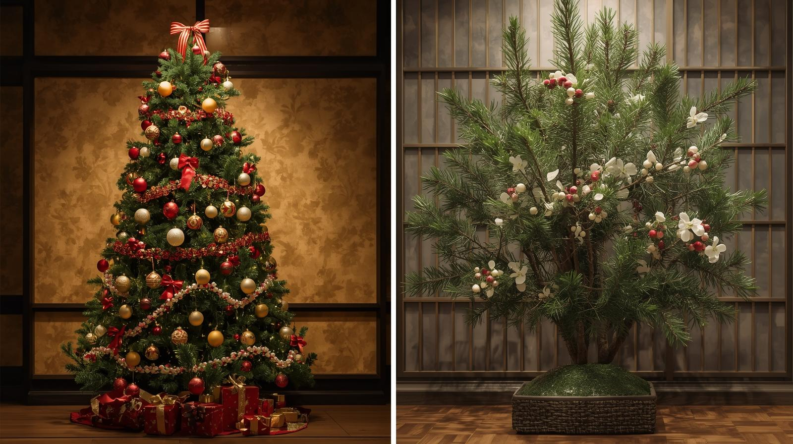 左にクリスマスツリー。右に門松.jpg