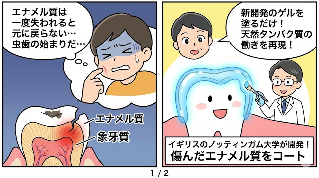 マンガ_ゲルを歯に塗るだけで再生！　エナメル質を完全コートして虫歯を永久になくすことはできるか？01.jpg