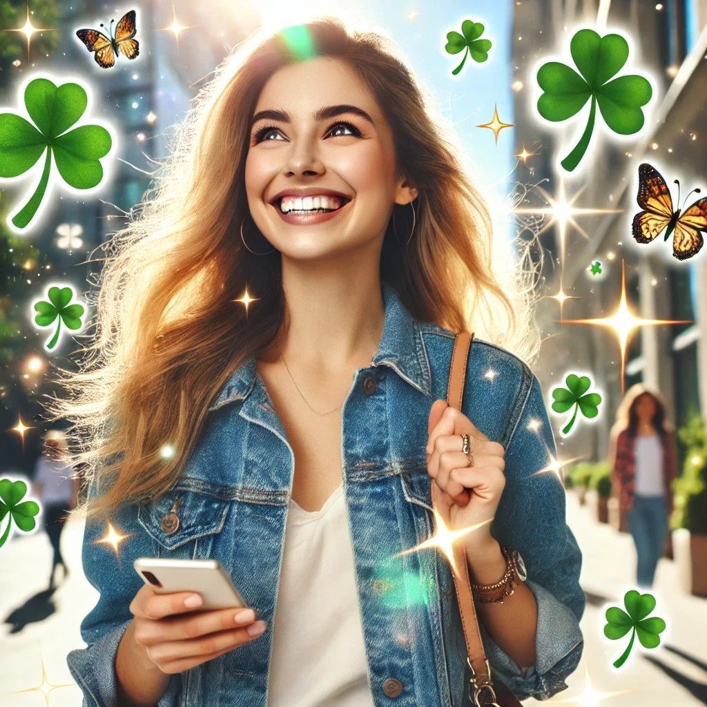 DALL·E 2025-08-08 00.55.59 - A joyful and upbeat image of a woman who feels like everything is going her way lately. She is smiling brightly, walking outdoors on a beautiful sunny.jpg