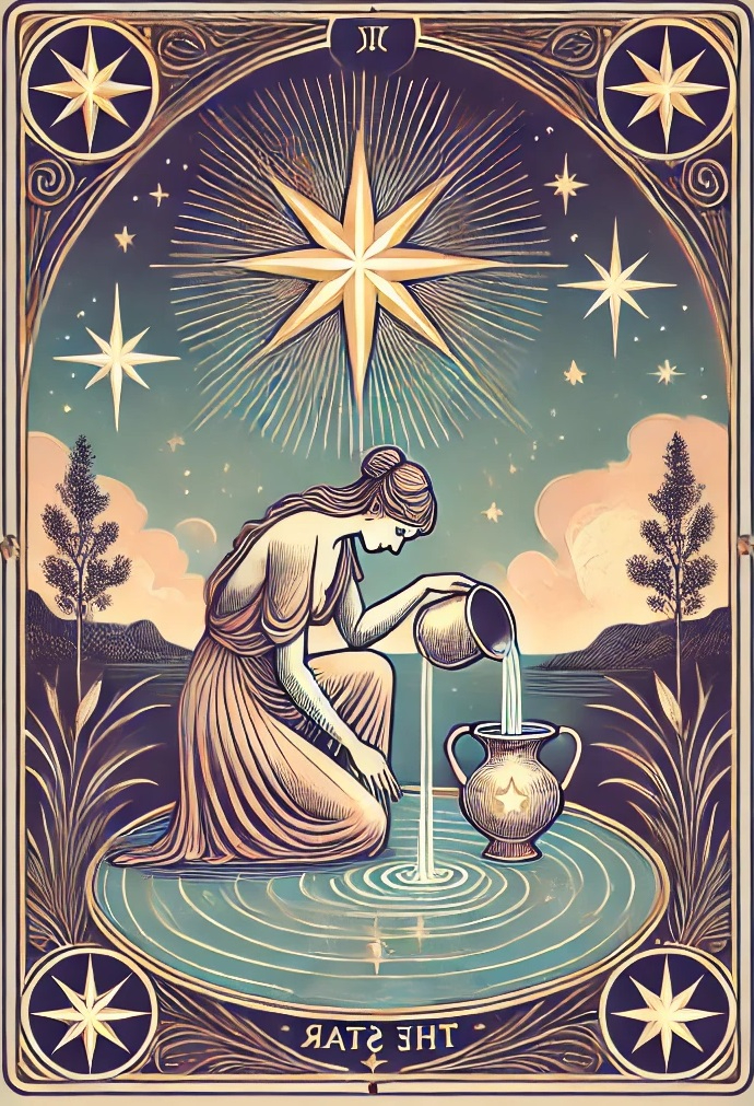 DALL·E 2024-12-04 09.17.57 - A beautifully designed tarot card featuring 'The Star' from the Major Arcana, focusing solely on the central figure and symbolic elements. The design .jpg