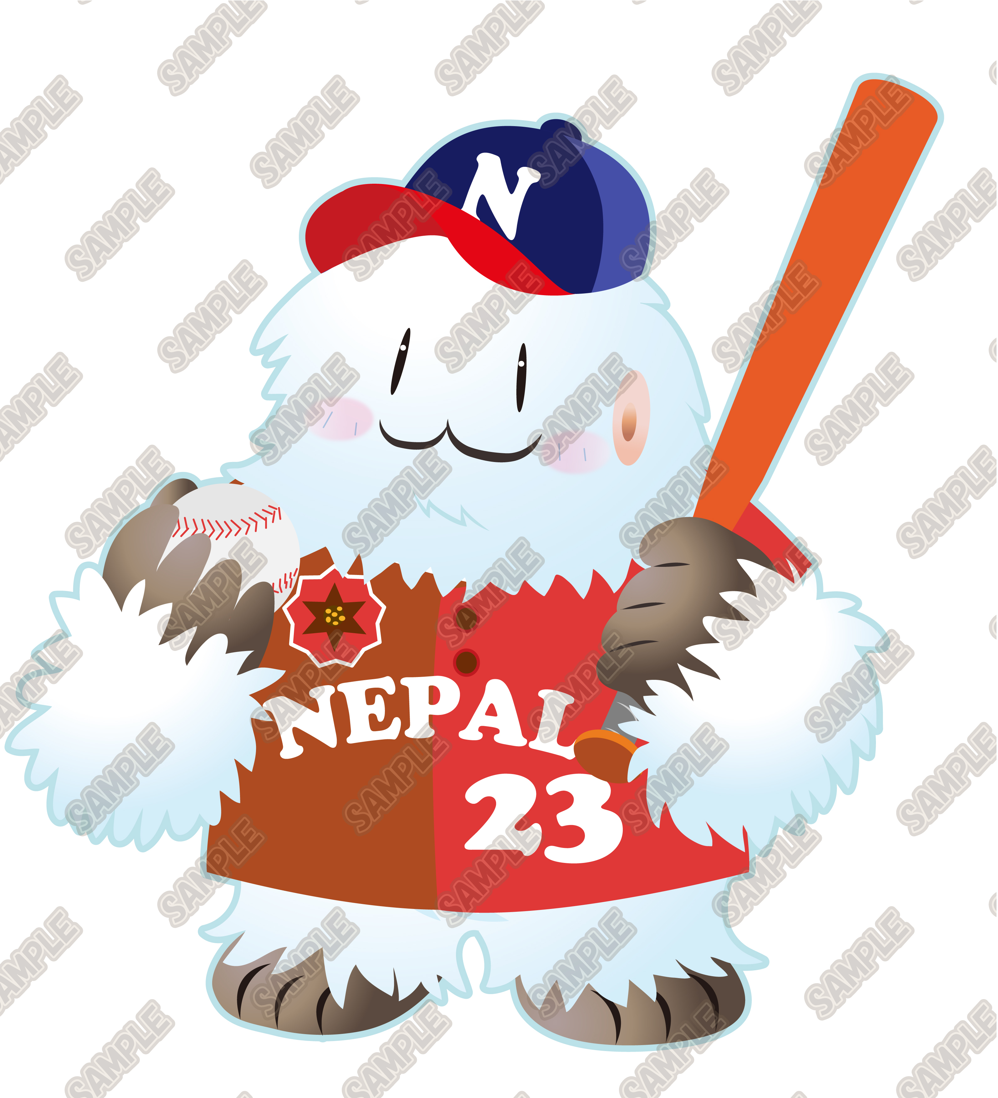 野球チームのキャラクター「イエティ」ユニホームNEPAL（赤）バージョン2.jpg