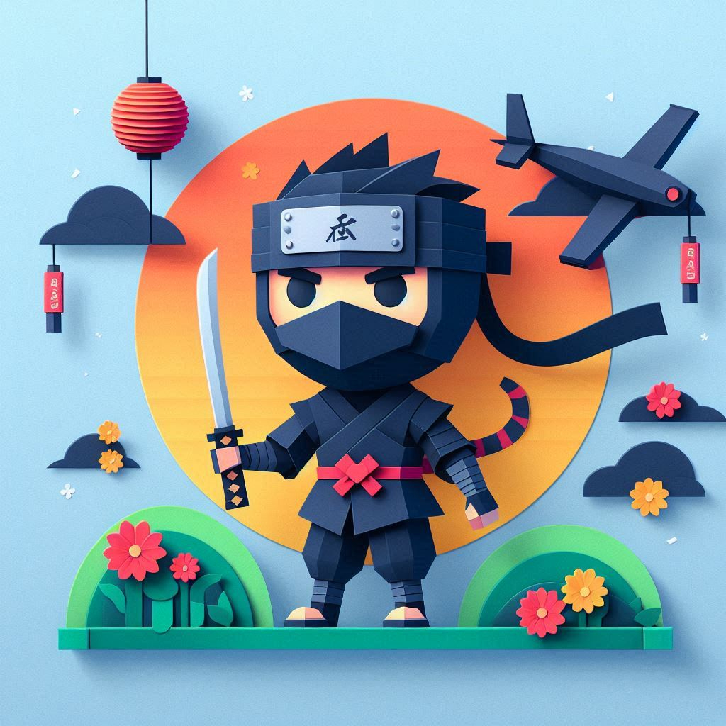 忍者の日をイメージしたペーパークラフト調のイラスト (3).png