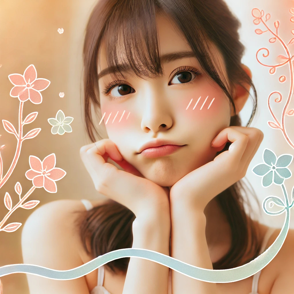 DALL·E 2024-12-31 21.45.16 - A soft and cute image of a young Japanese woman with a slightly pouty and playful expression, symbolizing mild frustration in an adorable way. She is .png