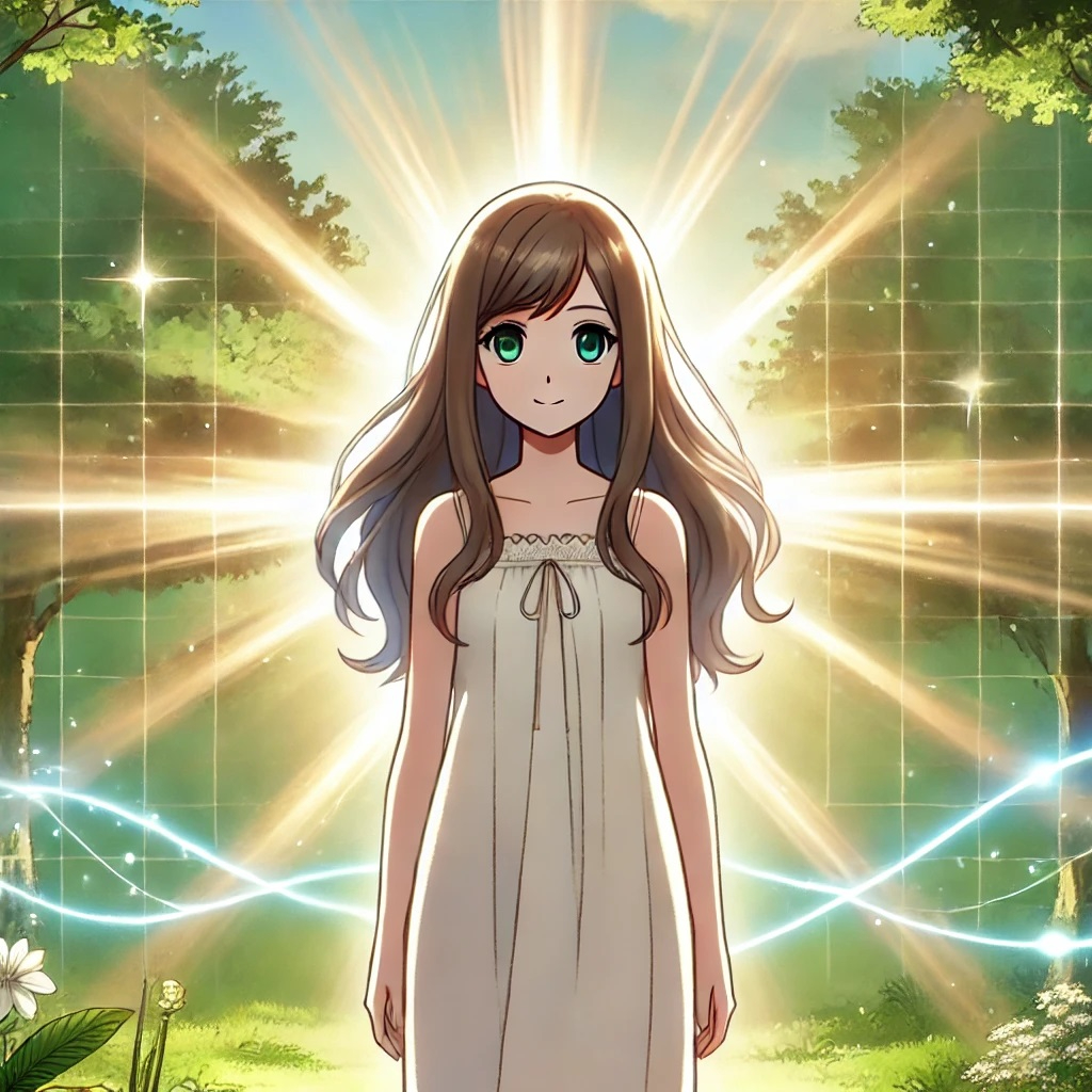 DALL·E 2025-03-12 07.01.14 - An anime-style illustration of a young woman standing confidently in a serene, nature-filled environment, symbolizing self-discovery and alignment wit.jpg