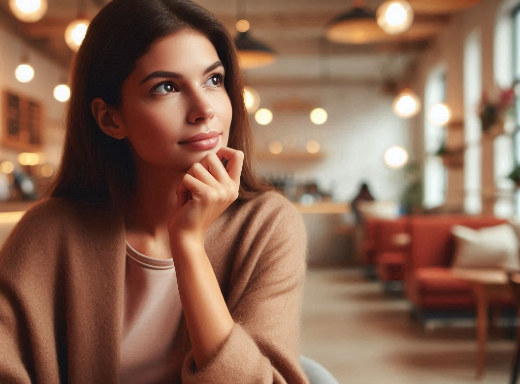 A woman sitting in .png