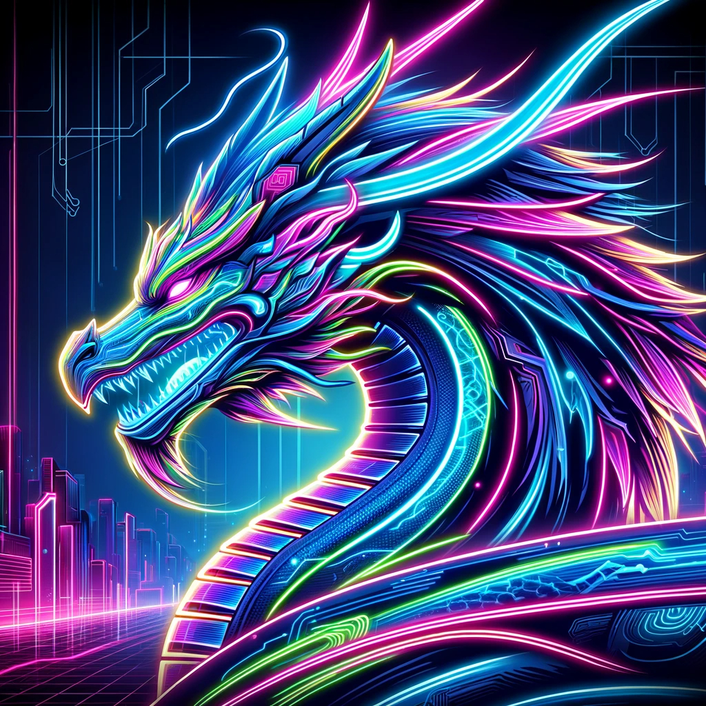 DALL·E 2023-11-18 20.33.04 - Reimagine the cool version of the dragon in a neon style. Use vibrant neon colors, like bright pinks, electric blues, and glowing greens. The dragon s.png